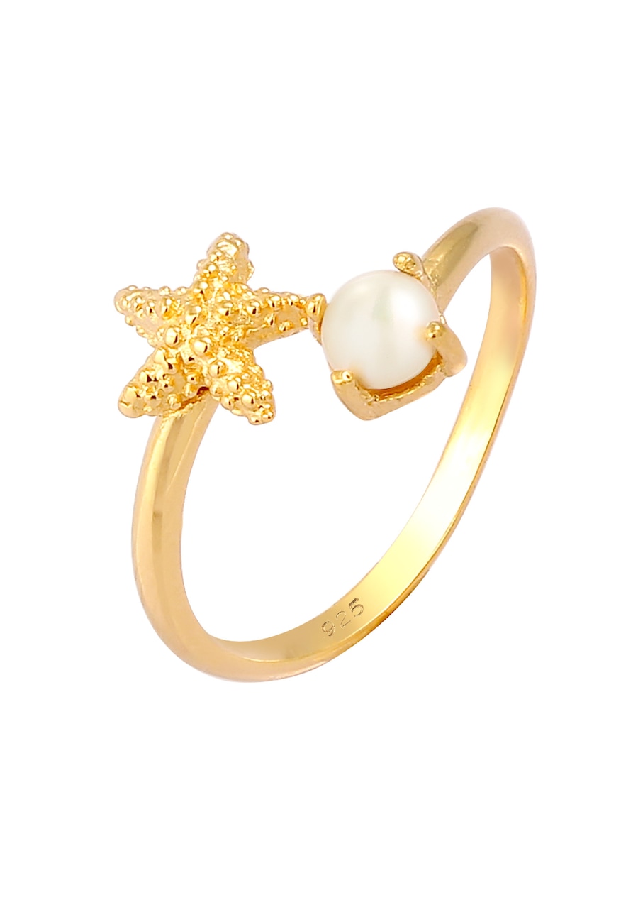 Elli Damski Starfish Open Możliwość regulacji za pomocą perłą hodowlana słodkowodną w 925 Sterling Silver Plated. Pierścionki 1 ct