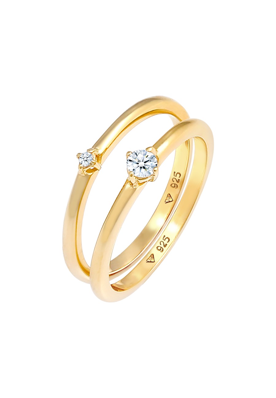 Elli DIAMONDS Ladies Solitaire Elegant Classic z diamentami (0,13 ct.) w 925 Sterling Silver Pierścionki 1 ct Damski