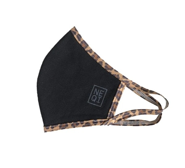 NEQI Nakrycie twarzy czarne z lampartem Trim S - M Maseczki ochronne 3 ct