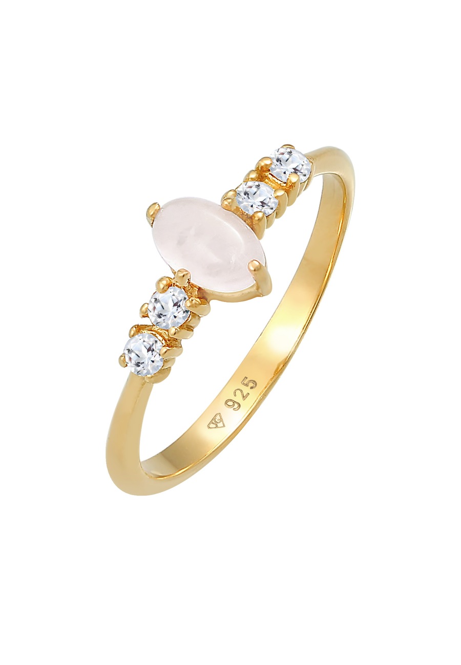 Elli PREMIUM Damski pierścionek zaręczynowy Oval Engagement Elegant Sparkling z różowym kwarcem i topaz w srebrze 925 Sterling Silver Pierścionki 1 ct