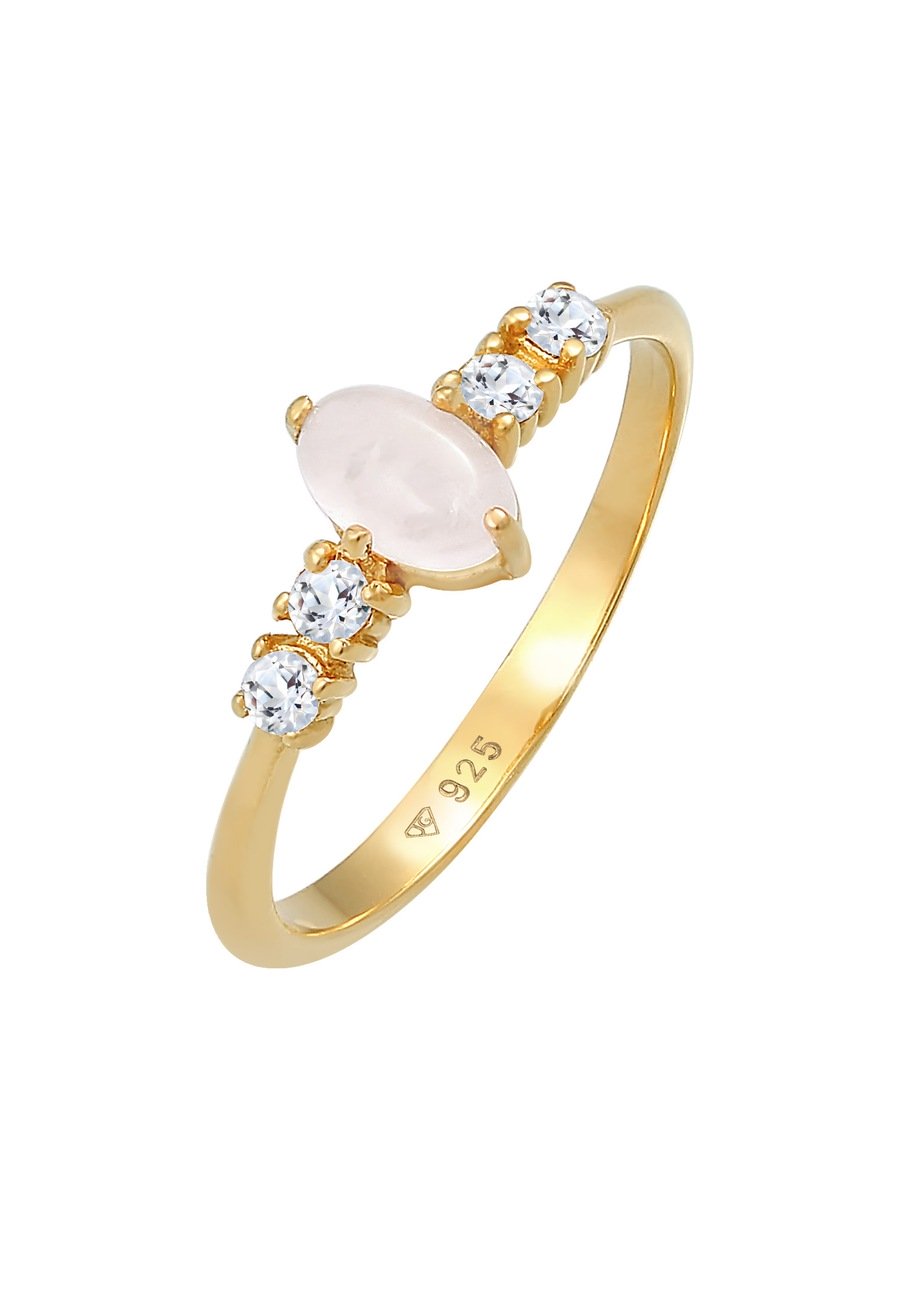 Elli PREMIUM Damski pierścionek zaręczynowy Oval Engagement Elegant Sparkling z różowym kwarcem i topaz w srebrze 925 Sterling Silver Pierścionki 1 ct