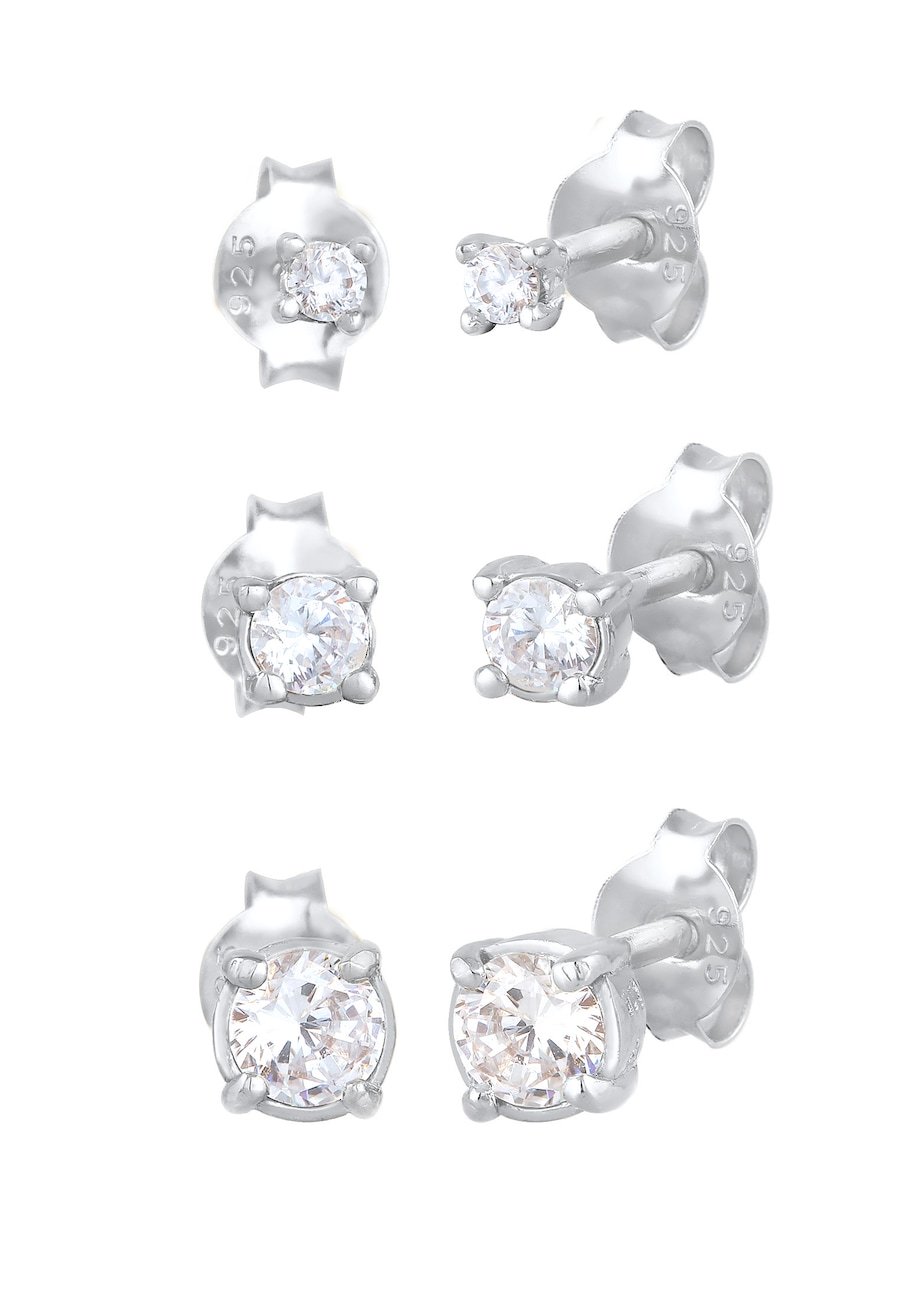 Elli Damskie kolczyki sztyfty zestaw 3 sztuk mieniące się cyrkoniami w srebrze próby 925 Kolczyki 1 ct