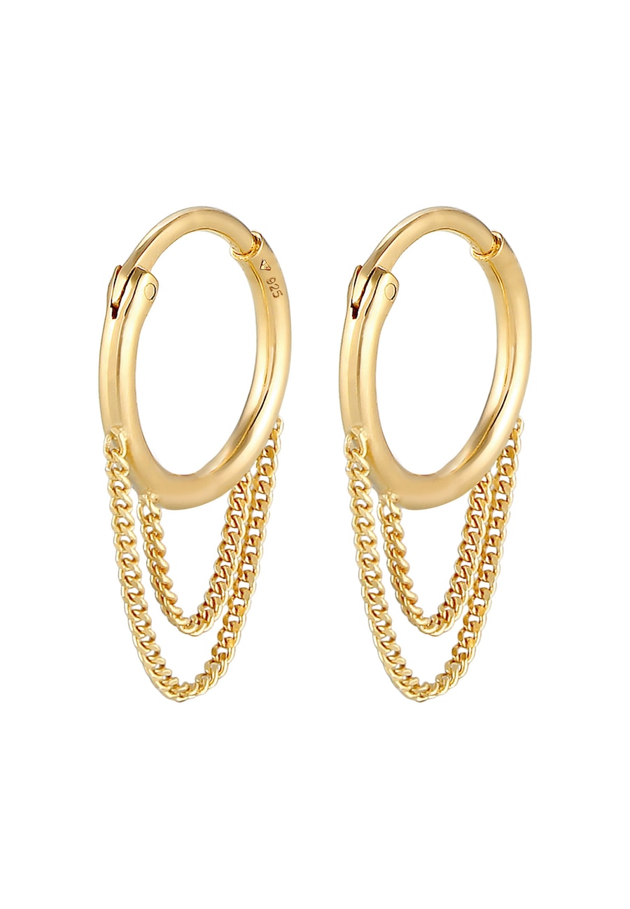 Elli Damskie kreole łańcuszek pancerka Trend Blogger z pozłacanego srebra próby 925 Sterling Silver Kolczyki koła 1 ct