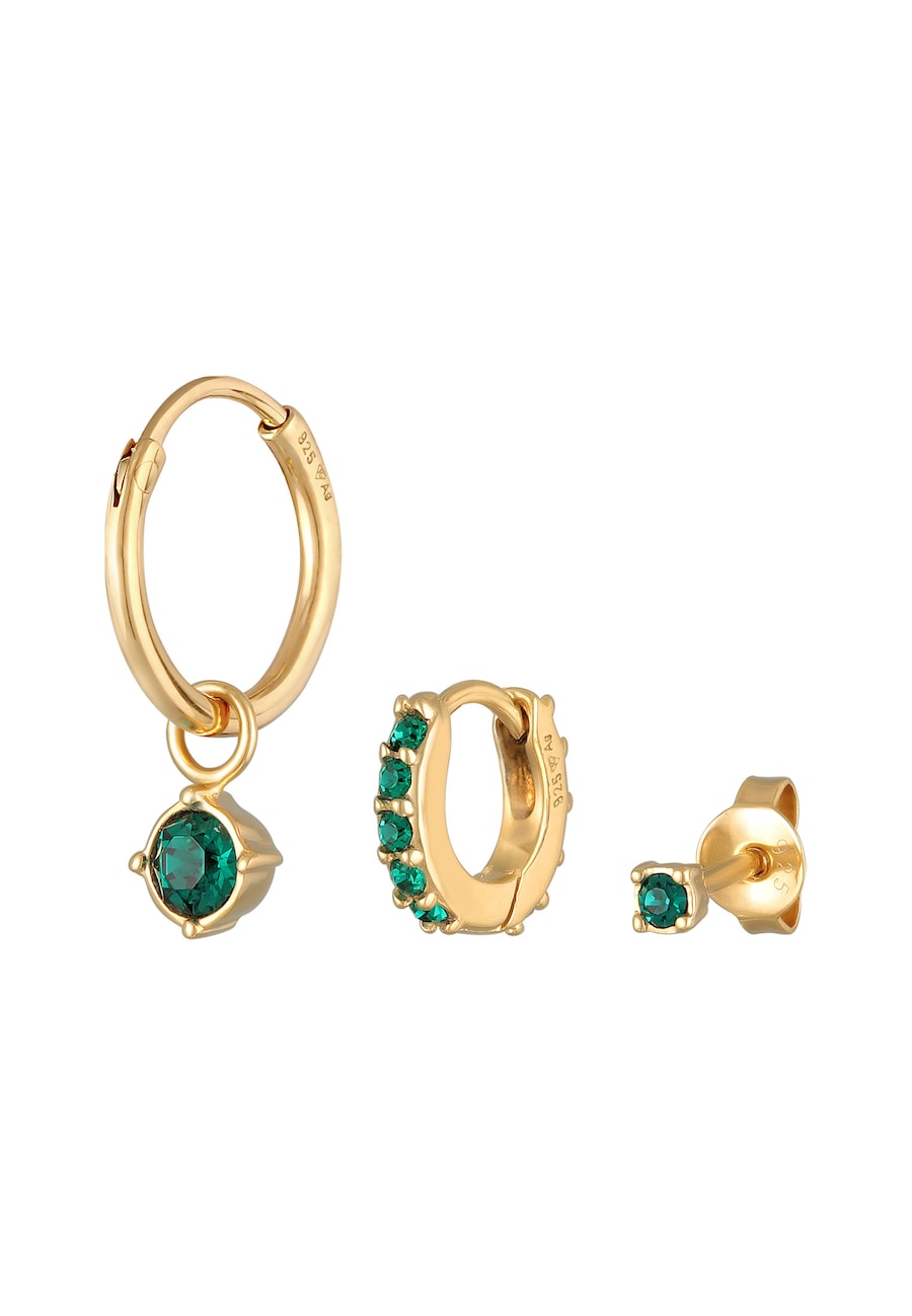 Elli Damskie kolczyki kreole z zielonym kryształem z pozłacanego srebra próby 925 Sterling Silver Kolczyki 1 ct