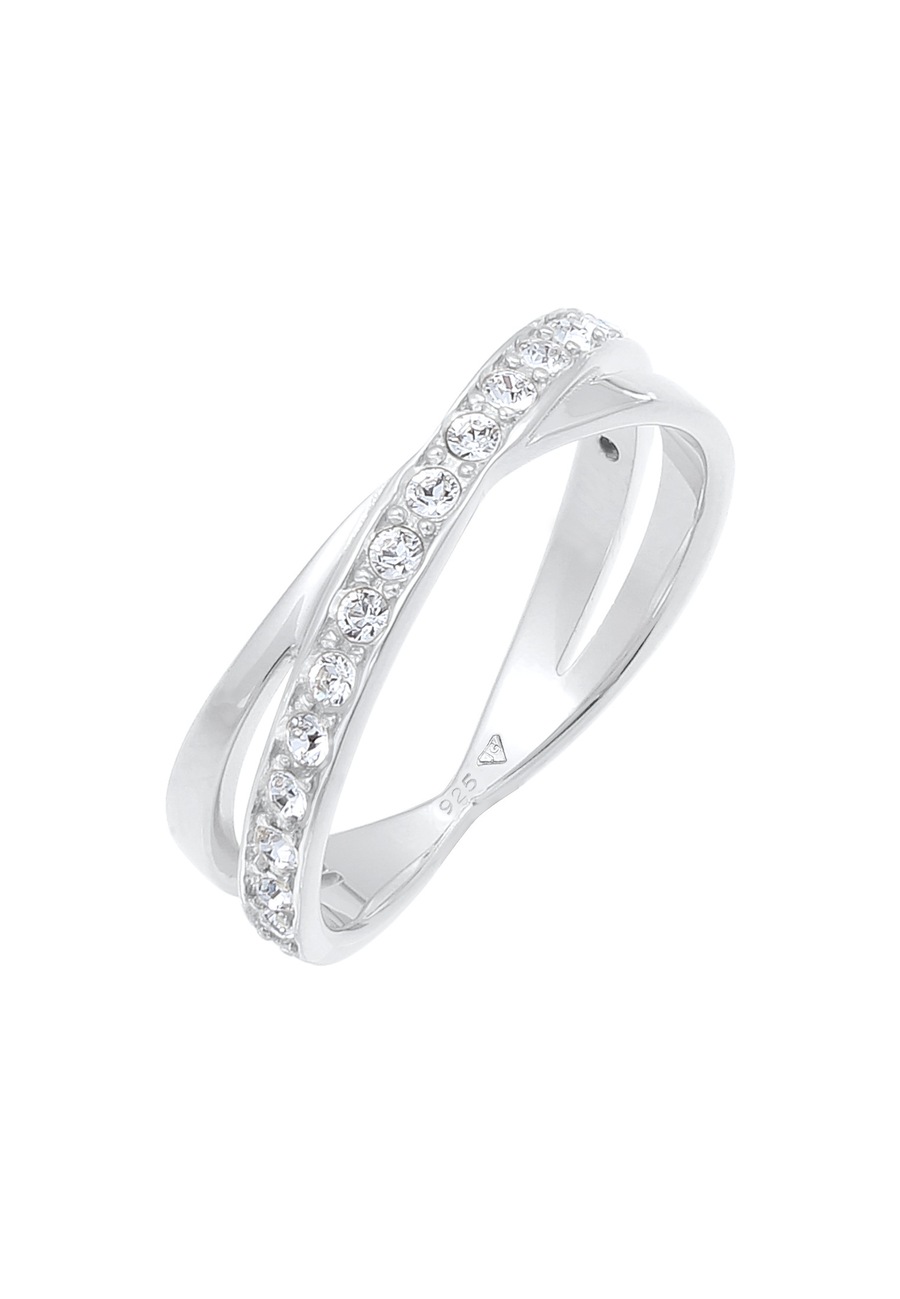 Elli Damski zawijany elegancki z kryształami w srebrze próby 925 Sterling Silver Pierścionki 1 ct