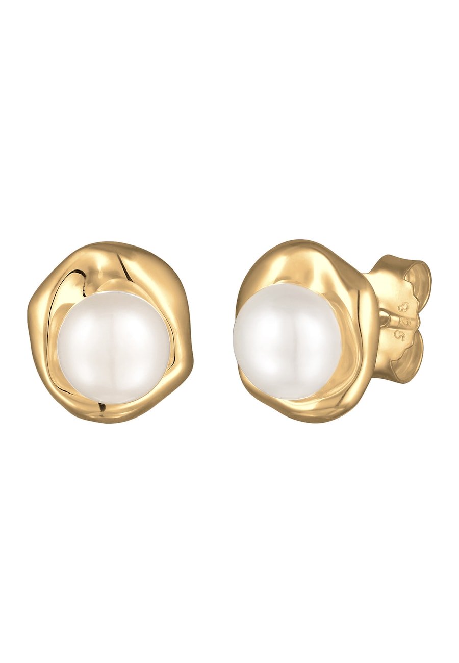 Elli PREMIUM Damskie kolczyki do uszu okrągłe organiczne z perłą hodowlaną słodkowodną z pozłacanego srebra próby 925 Sterling Silver Kolczyki 1 ct