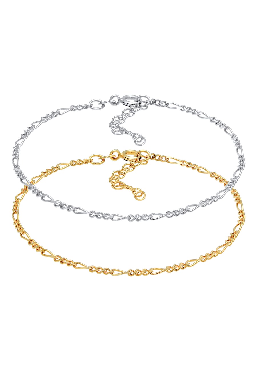 Elli Damski Zestaw Figaro Basic Bicolor Trend regulowany z pozłacanego srebra próby 925 Sterling Silver Bransoletki 1 ct