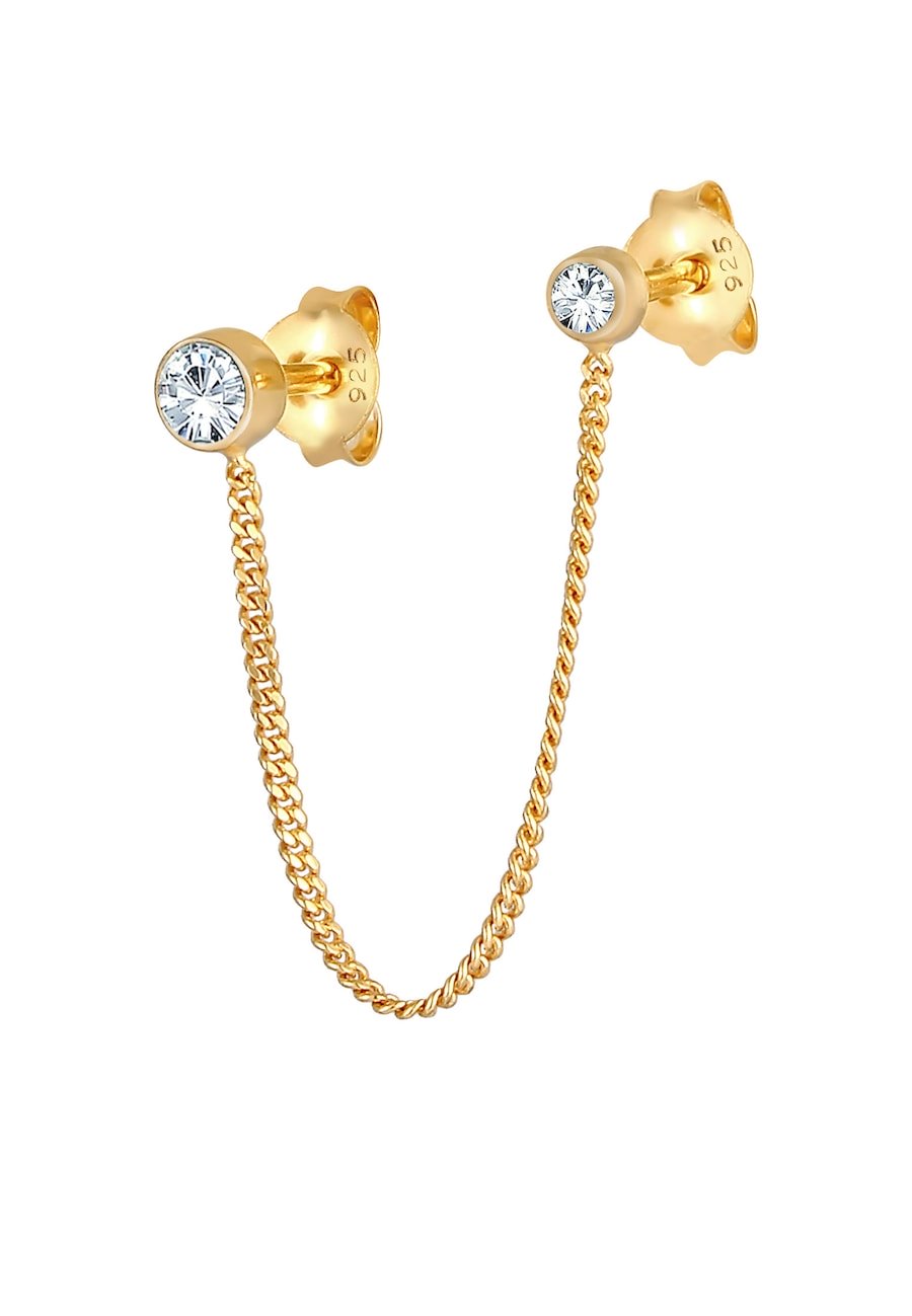 Elli Damskie kolczyki do uszu z pojedynczym łańcuszkiem i kryształkami ze srebra próby 925 Kolczyki 1 ct