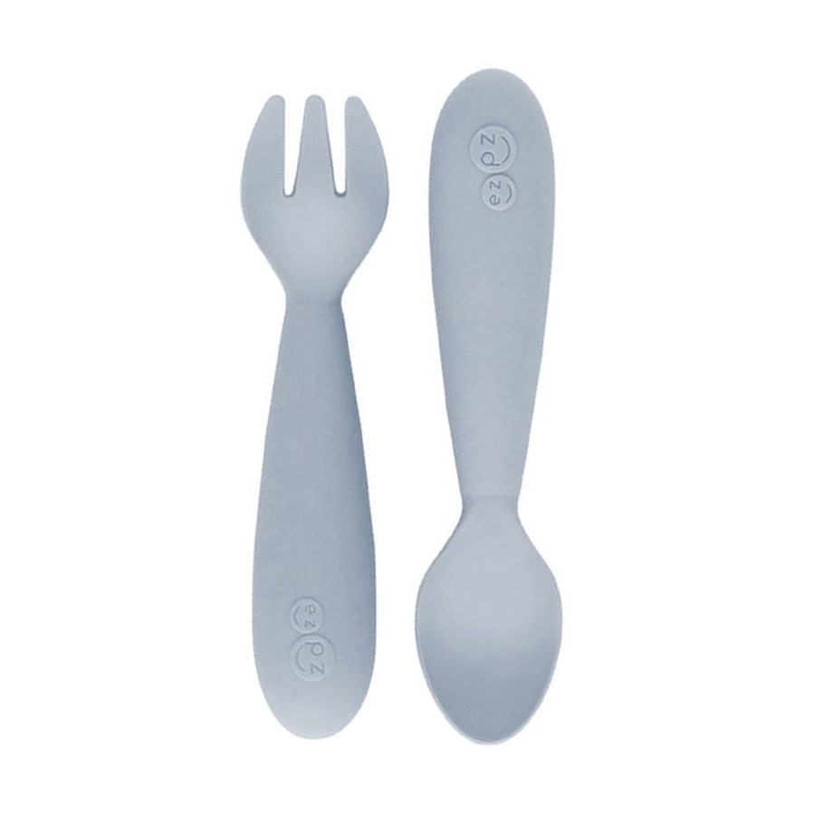EZPZ EZPZ Komplet silikonowych sztućców Mini Utensils pastelowa szarość Akcesoria 1 ct