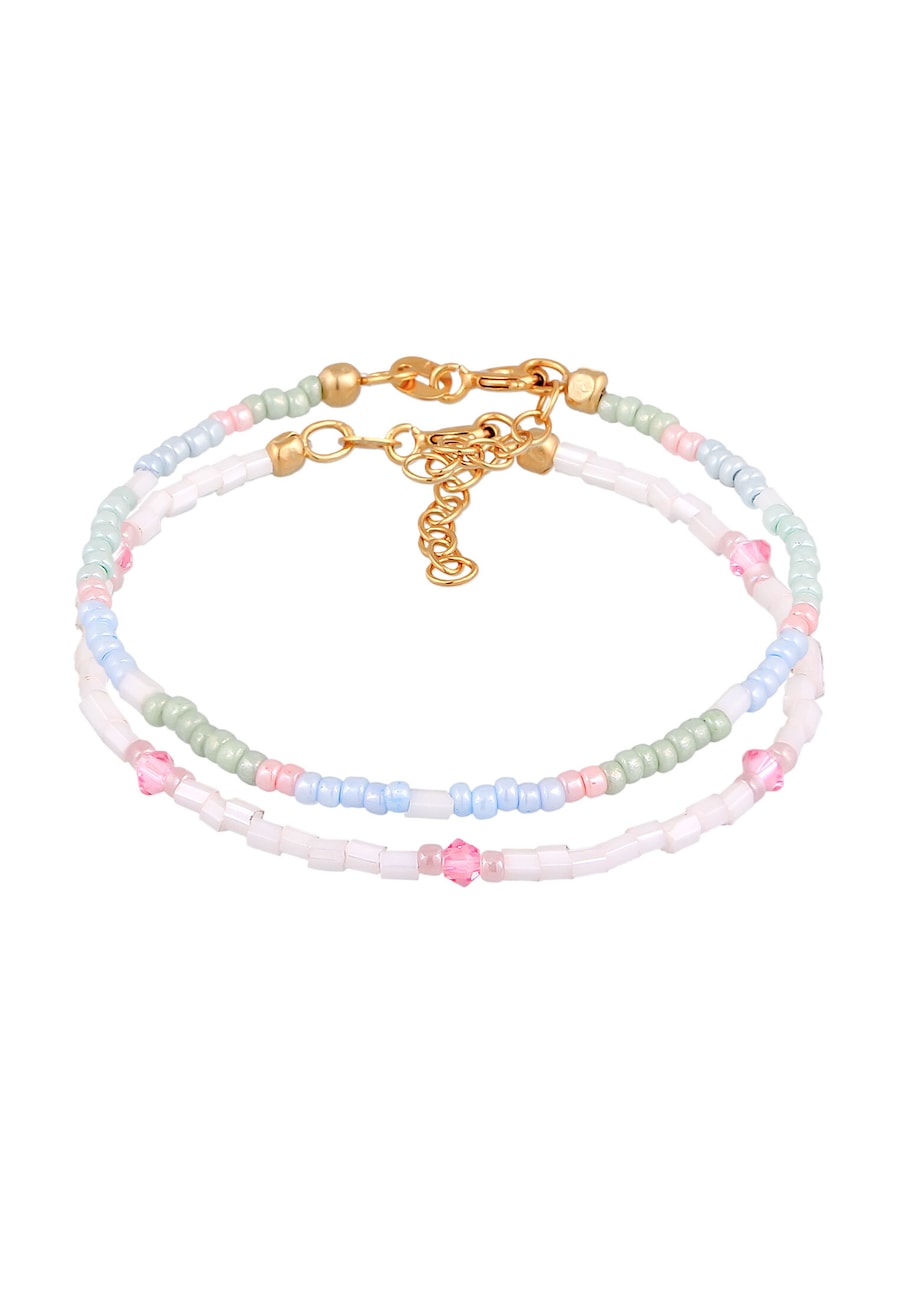 Elli Dziecięce koraliki szklane Pastel zestaw 2 sztuk w srebrze 925 Sterling Silver pozłacane Bransoletki 1 ct Damski