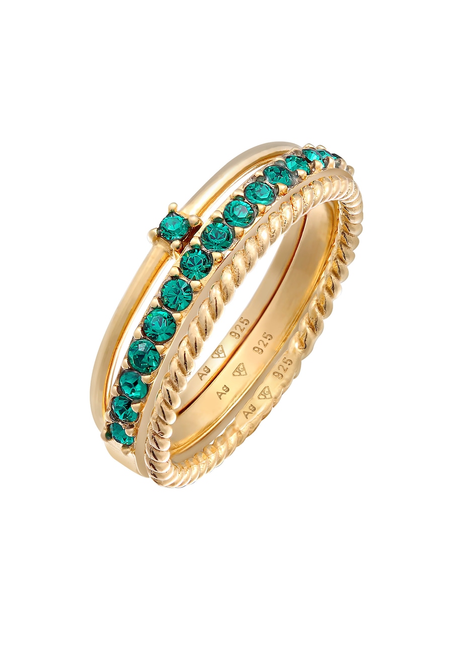 Elli Damski zestaw soliter Memoire z kryształami szklanymi z pozłacanym srebrze 925 Sterling Silver Pierścionki 1 ct