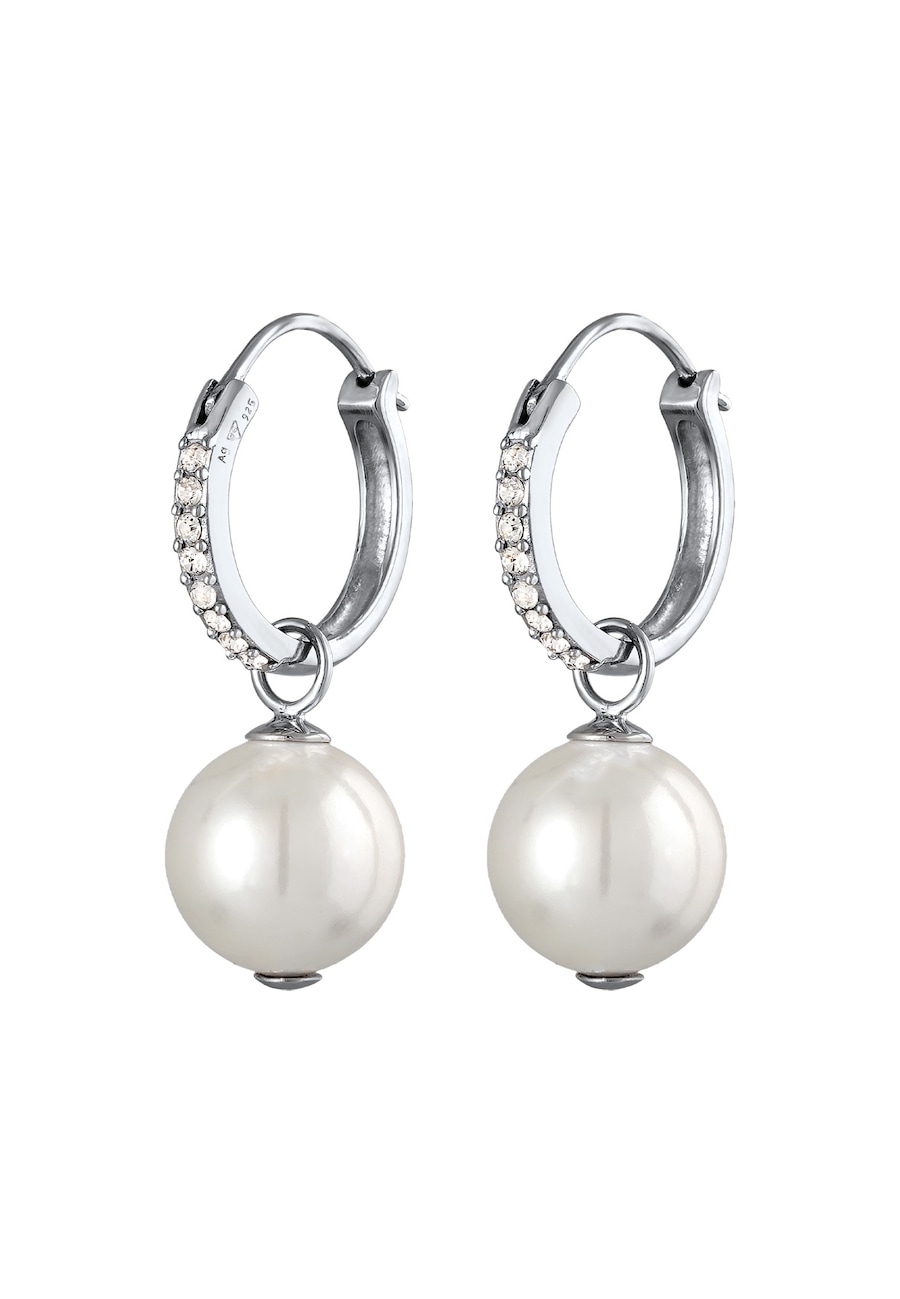 Elli Damski kreole mieniące się perły z rdzeniem muszli i kryształy w srebro 925 Sterling Silver pozłacane Kolczyki koła 1 ct