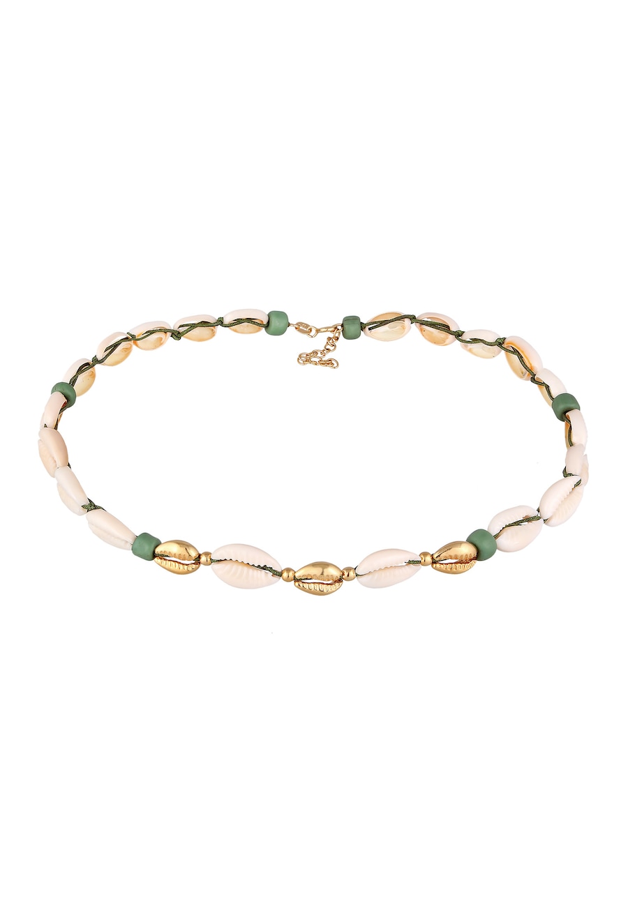 Elli Damski Choker szklane koraliki Surfer Style z muszlą Kauri w srebrze 925 Sterling Silver Naszyjniki 1 ct