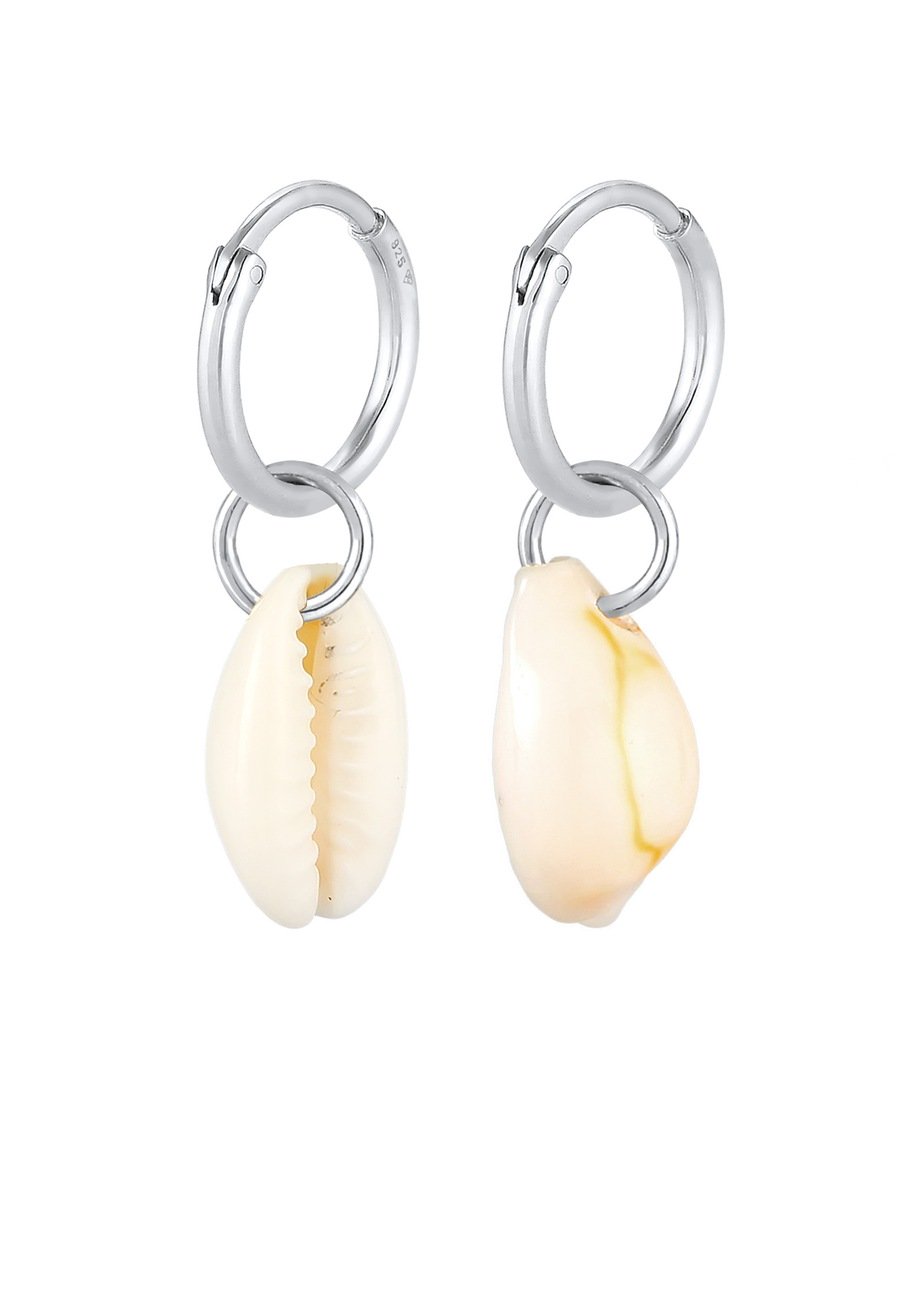 Elli Damskie kreole morze urlop Trend z muszlami Kauri z pozłacanego srebra próby 925 Sterling Silver Kolczyki koła 1 ct