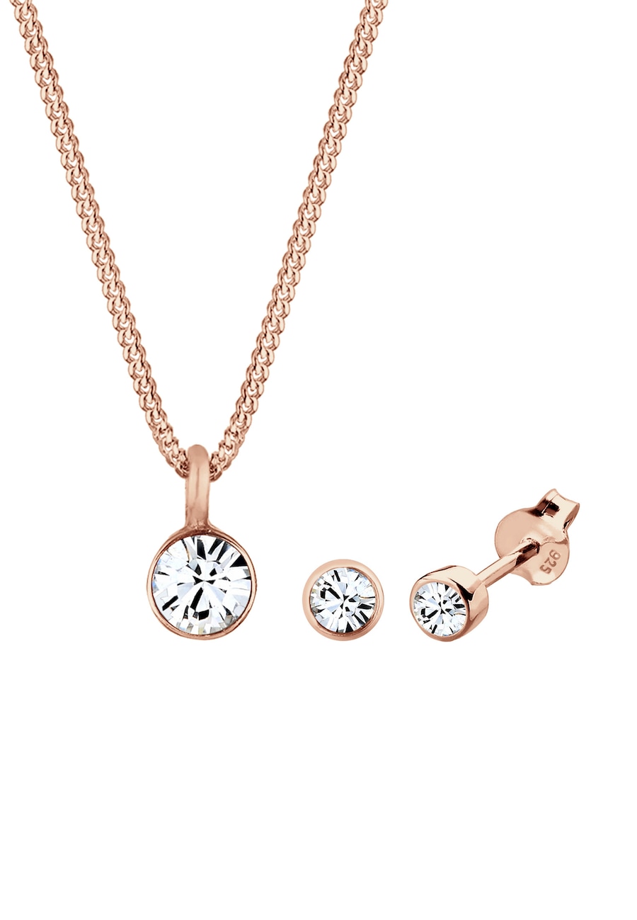 Elli Damski zestaw Elegancki Solitaire zawieszka kolczyki z kryształami w srebrze 925 Sterling Silver Zestawy 1 ct