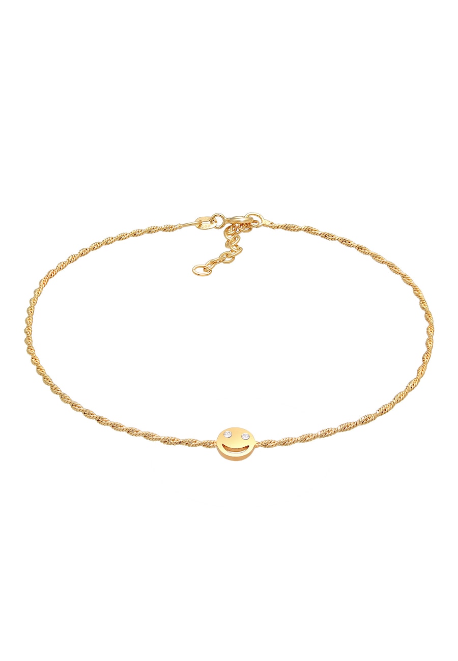 Elli Damska bransoletka na kostkę z uśmiechniętą zawieszką i kryształkami ze srebra próby 925 Bransoletki na nogę 1 ct Damski