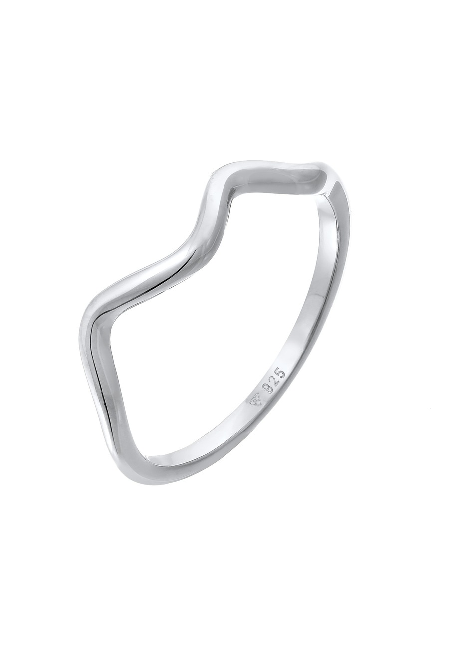 Elli Damskie fale Minimal Geo Trend w srebrze 925 Sterling Silver Pierścionki 1 ct