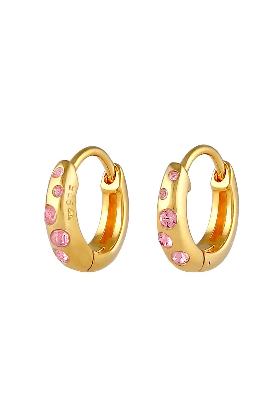 Elli Kreolka dziecięca filigranowa z kryształkami różowa ze srebra próby 925 Sterling Silver Kolczyki koła 1 ct Damski