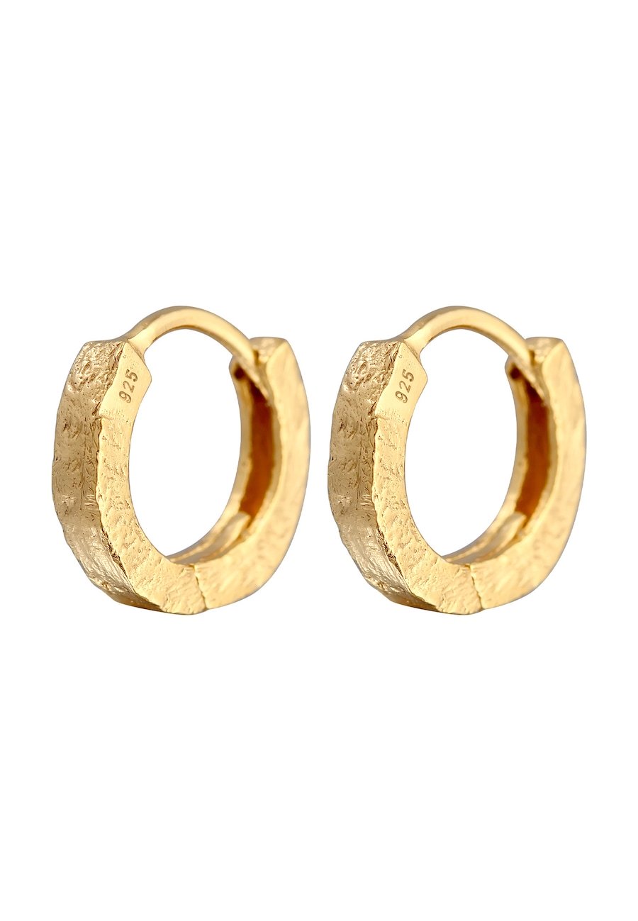 Elli Damska kolczyki kreole struktura organiczna Basic małe minimalne srebro 925 Sterling Silver Kolczyki koła 1 ct Damski