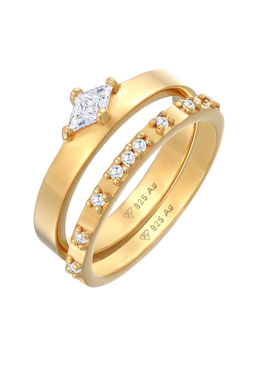 Elli Damski zestaw soliter zaręczyny z kryształami cyrkonii w srebrze 925 Sterling Silver Pierścionki 1 ct