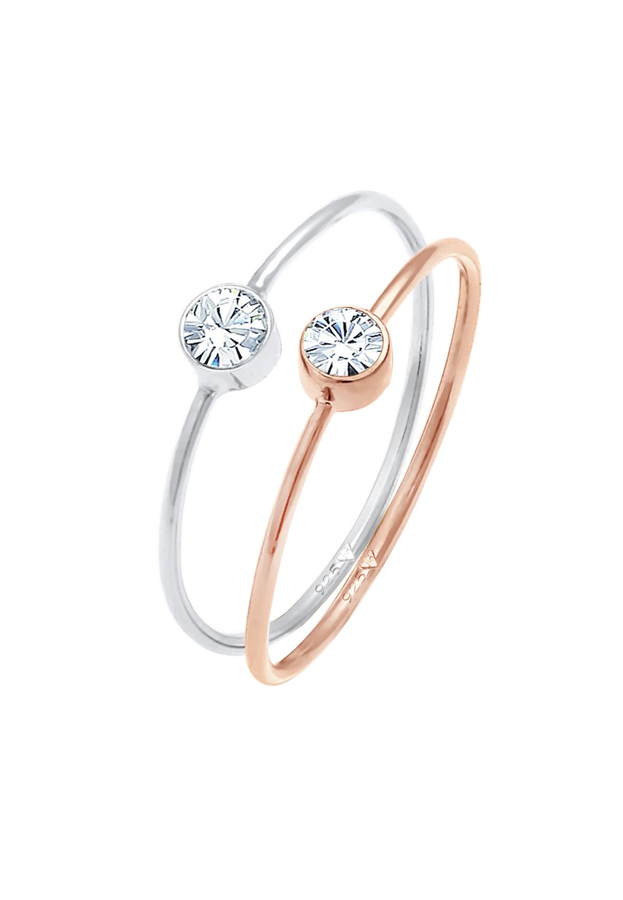 Elli Damski pierścionek do łączenia 2 części soliter Basic Bi-color w pozłacanym srebrze 925 Sterling Silver Pierścionki 1 ct