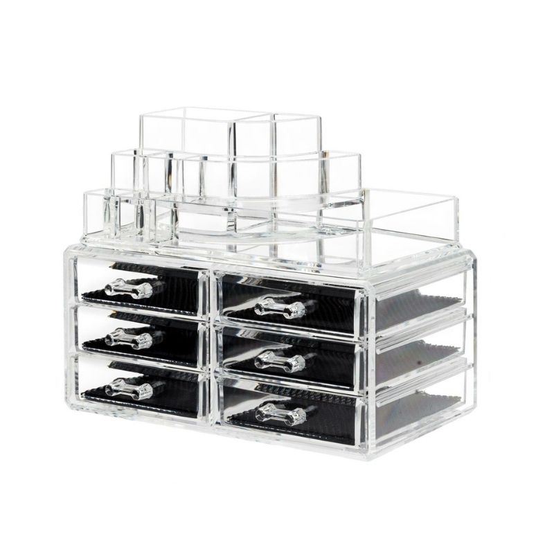 UNIQ Makeup Organizer z 6 szufladkami i 18 przegródkami Kuferki do makijażu 1 ct Przeźroczysty