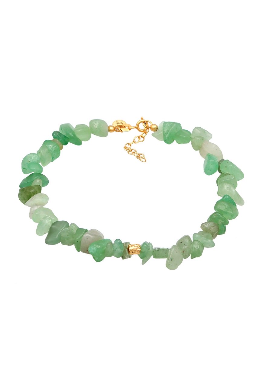 Elli PREMIUM Damska bransoletka na kostkę koraliki z awenturynem w srebrze 925 Sterling Silver pozłacana Bransoletki na nogę 1 ct Damski