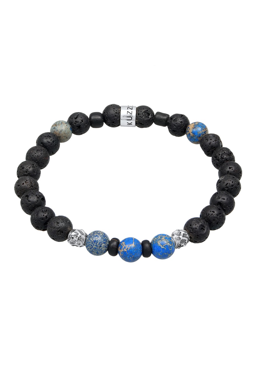 KUZZOI Męskie koraliki Round with Lava Stone and Agate Beads ze srebra próby 925 Sterling Silver Biżuteria męska 1 ct