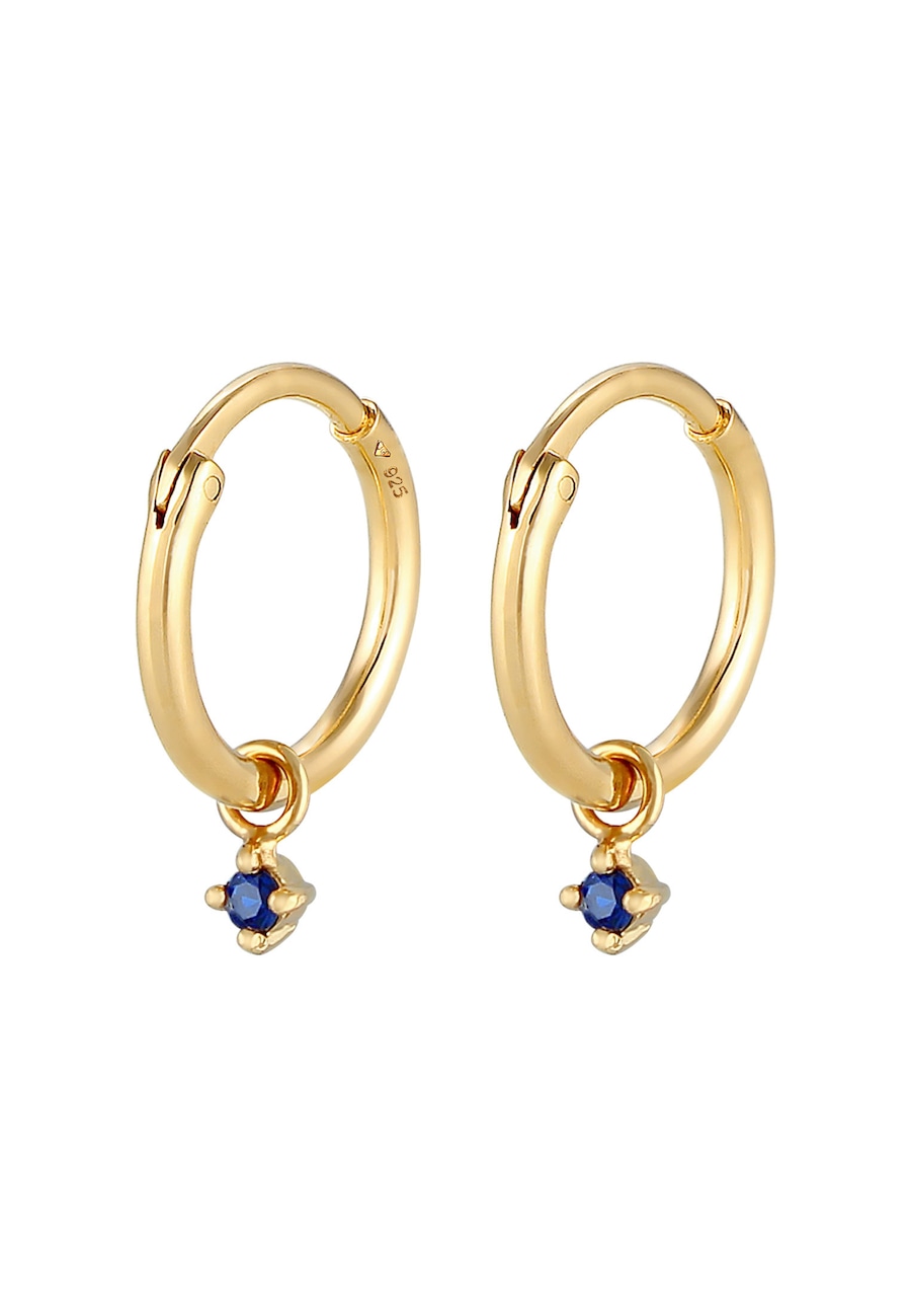 Elli Damskie kreolki Trend pełne elegancji z syntetycznym szafirem w pozłacanym srebrze 925 Sterling Silver Kolczyki koła 1 ct