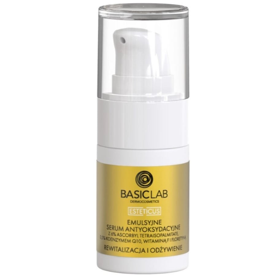 BasicLab Emulsyjne serum antyoksydacyjne z 6% Ascorbyl Tetraisopalmitate 0,5% Koenzymem Q10, Witaminą F i Floretyną REWITALIZACJA I ODŻYWIENIE Serum n