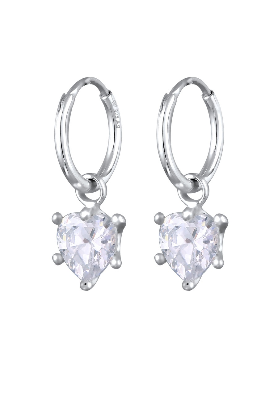 Elli Kobiety Serce Cyrkonie Kryształy Szlifowane Serce Biały 925 Sterling Silver Kolczyki koła 1 ct Damski