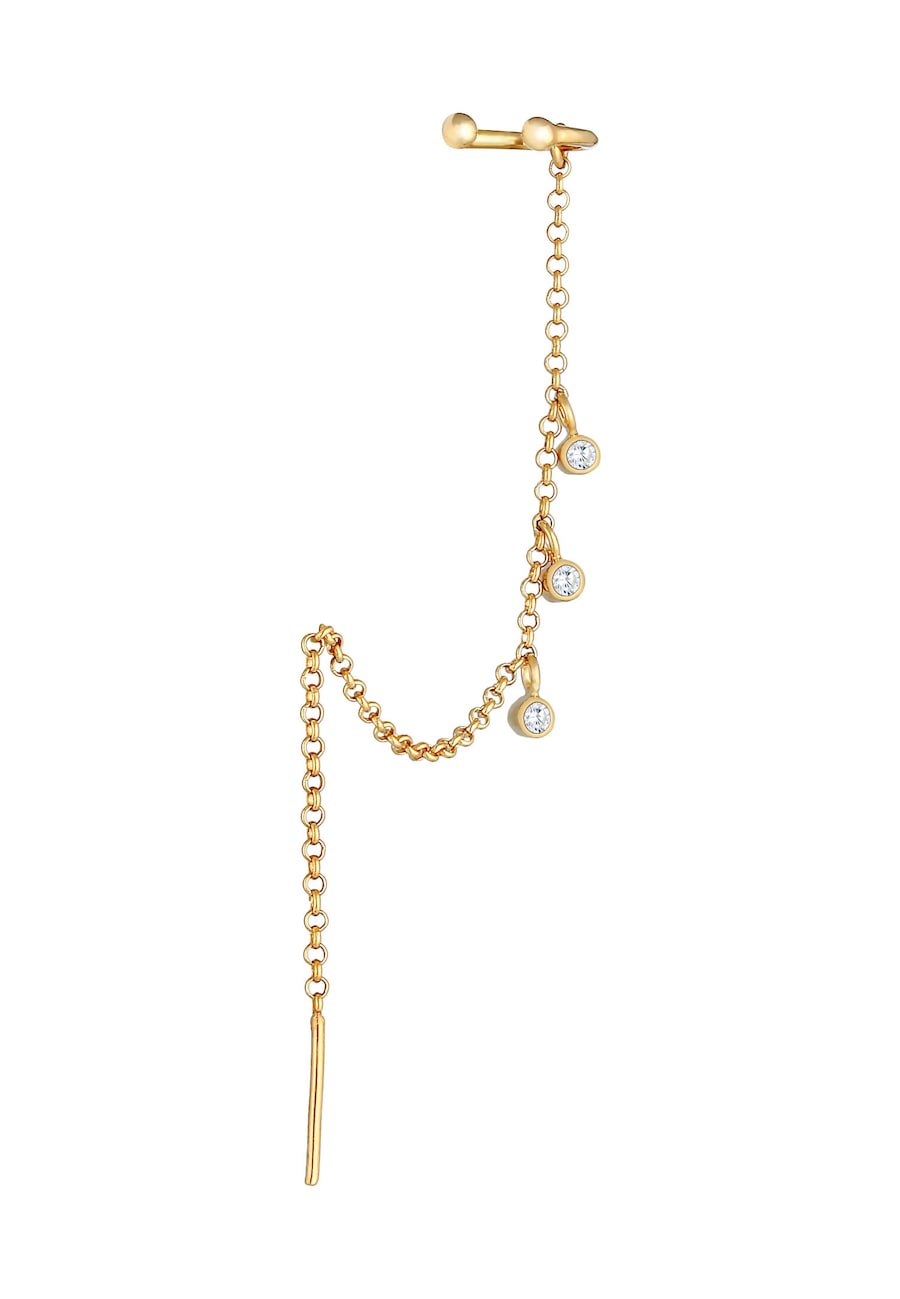 Elli Damska nausznica Pull Through z cyrkonią Single Trend Blogger w srebrze 925 Sterling Silver Nausznice 1 ct Damski