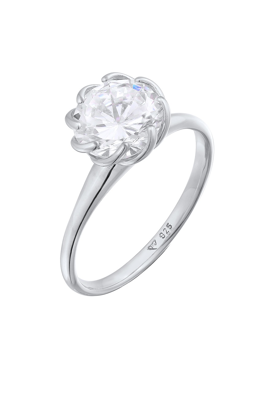 Elli Damski pierścionek zaręczynowy solitaire flower z kryształami cyrkonii w srebrze próby 925 Sterling Silver Pierścionki 1 ct