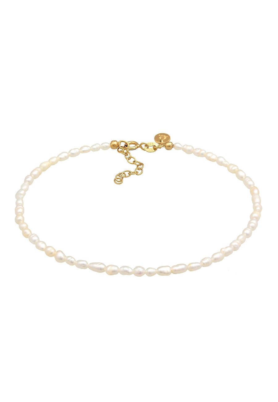 Elli PREMIUM Łańcuszek na kostkę Classic z perły hodowlana słodkowodna z pozłacanego srebra próby 925 Sterling Silver Bransoletki na nogę 1 ct Damski