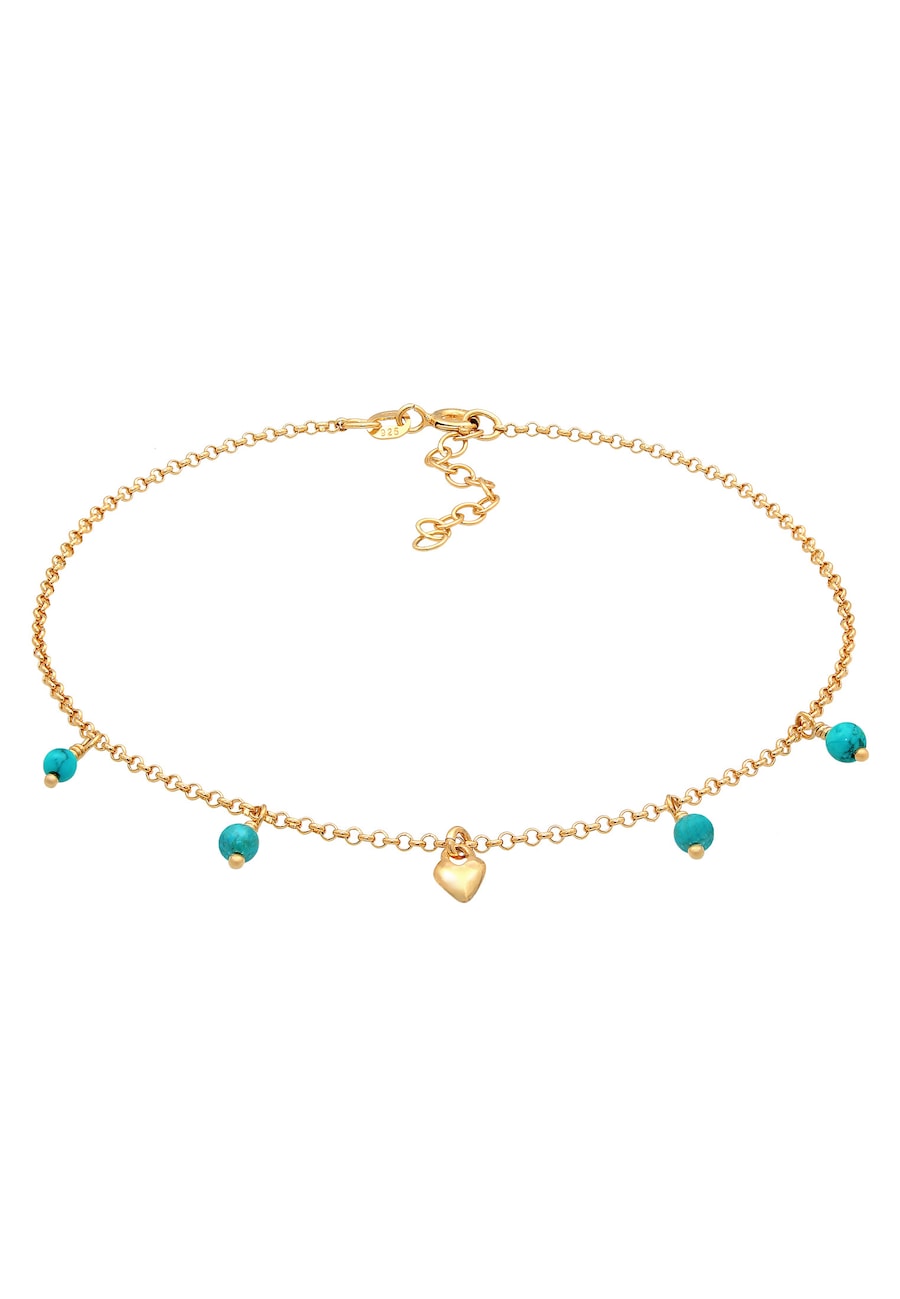 Elli Damska bransoletka no kostkę Boho Turquoise z holwitem w pozłacanym srebrze 925 Sterling Silver Bransoletki na nogę 1 ct Damski