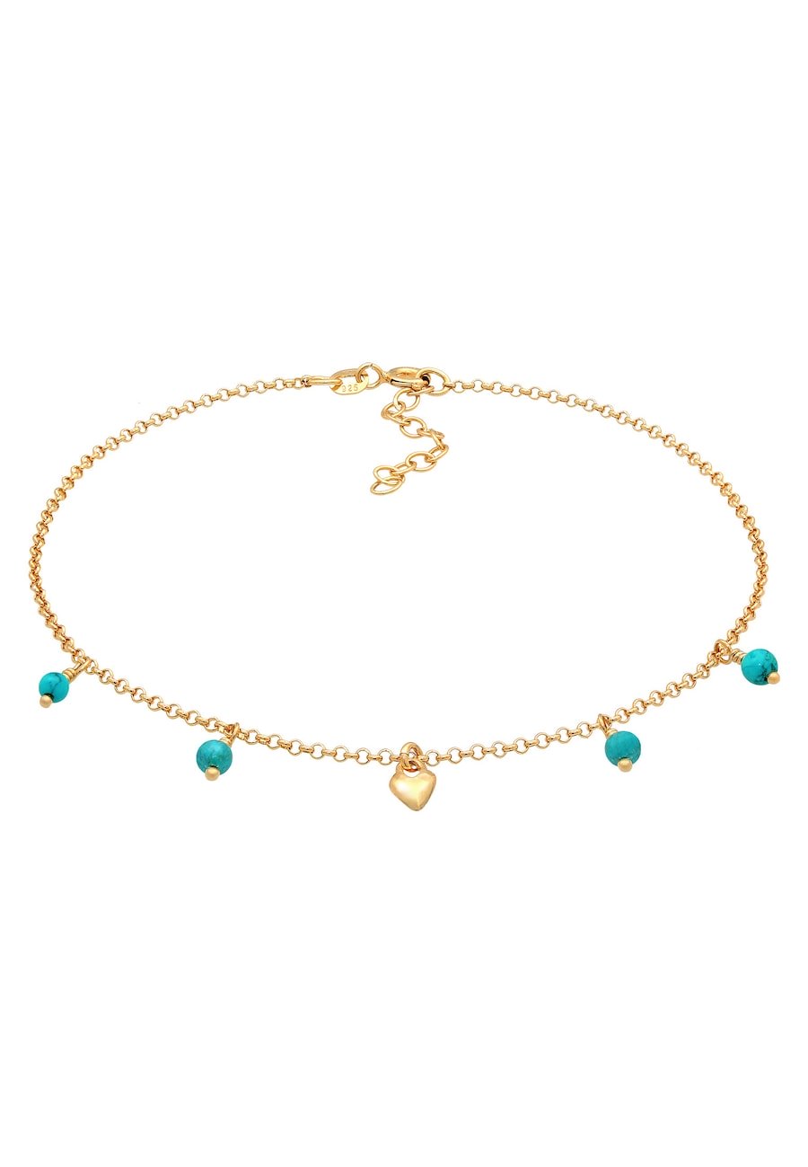 Elli Damska bransoletka no kostkę Boho Turquoise z holwitem w pozłacanym srebrze 925 Sterling Silver Bransoletki na nogę 1 ct Damski