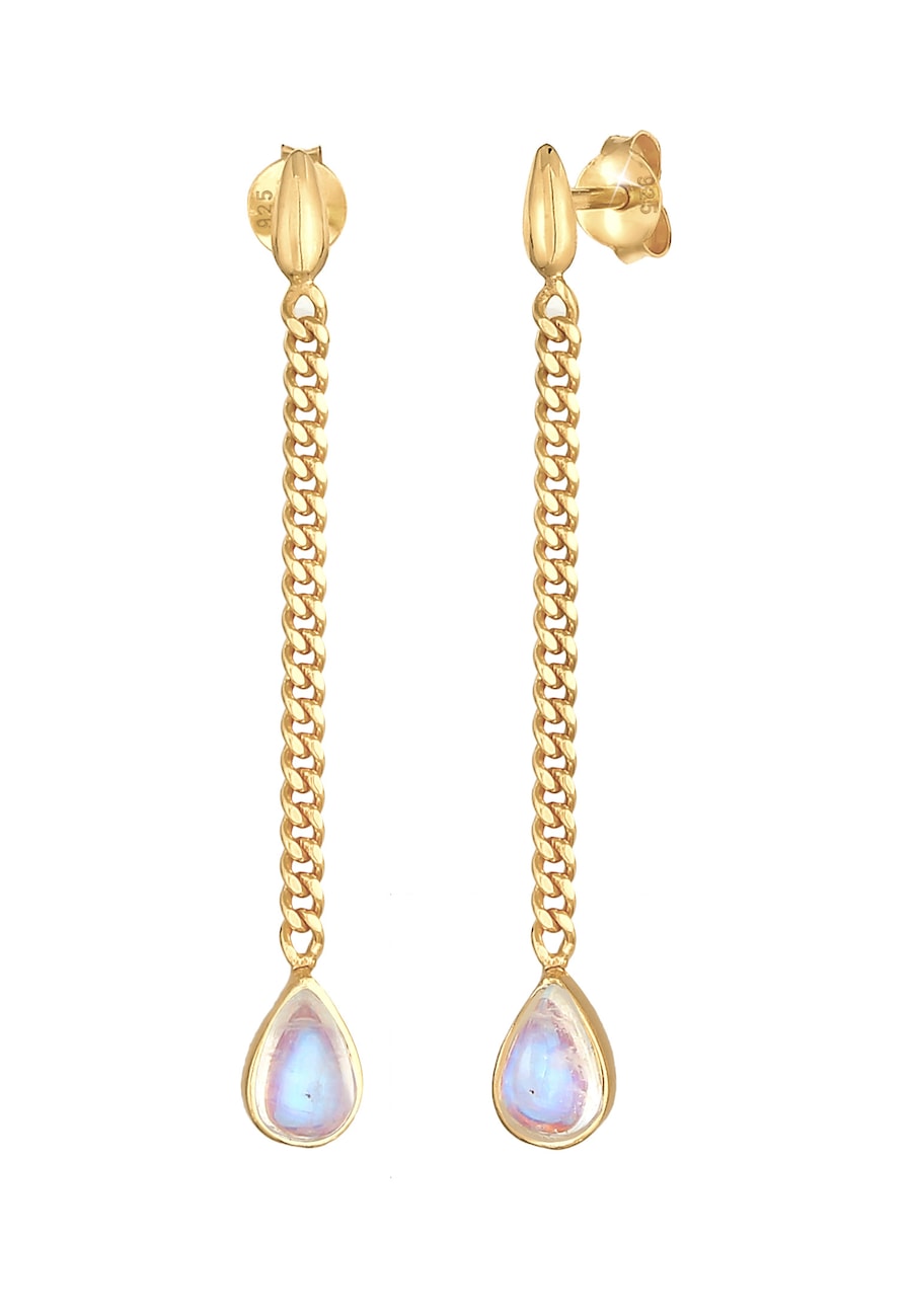 Elli PREMIUM Damskie kolczyki z łańcuszkiem pancerką Elegant Trend z kamieniem księżycowym w srebrze próby 925 Sterling Silver Kolczyki 1 ct