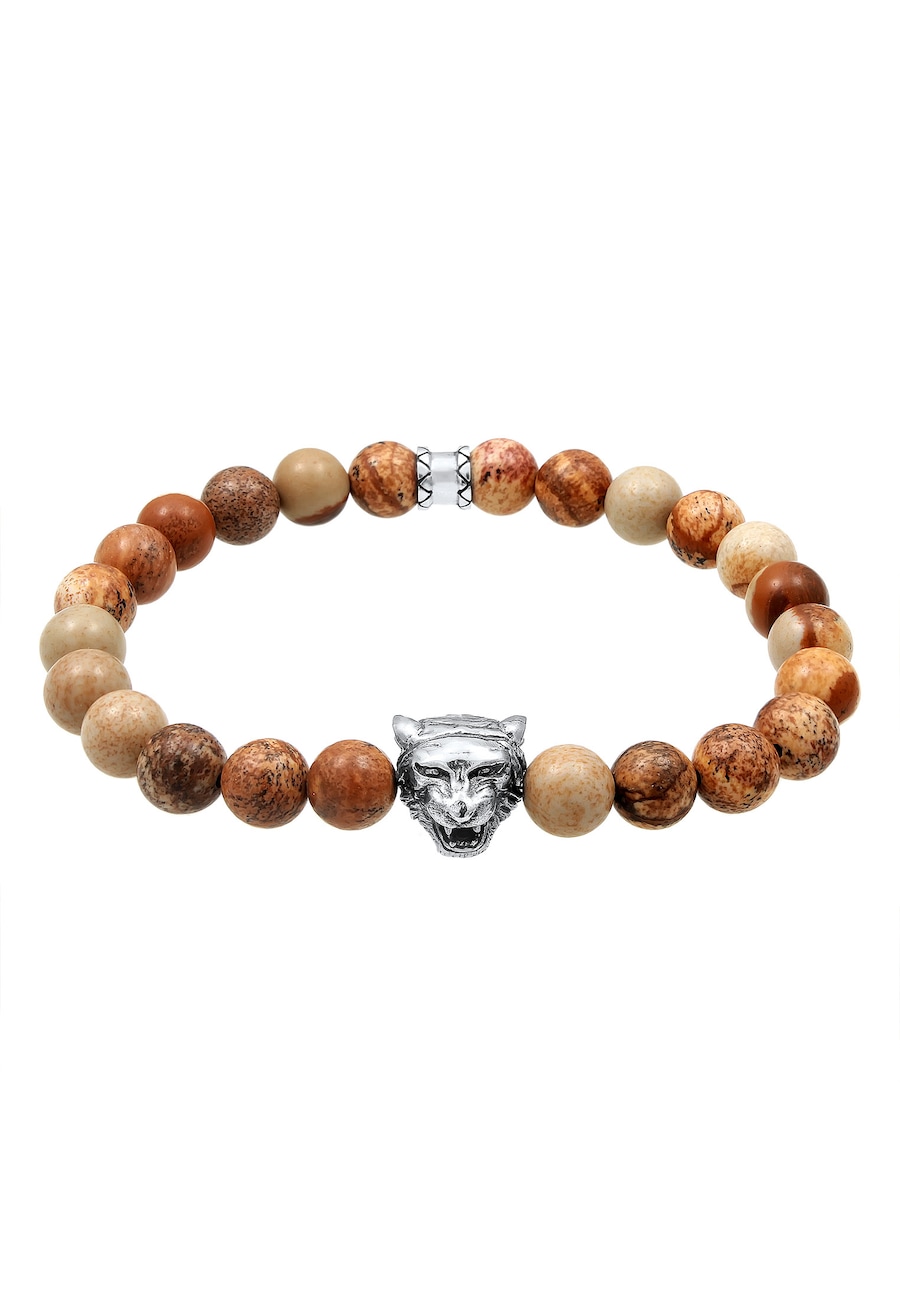 KUZZOI Męska Głowa Tygrysa z koralikami z agatu w srebrze próby 925 Sterling Silver Biżuteria męska 1 ct Męskie
