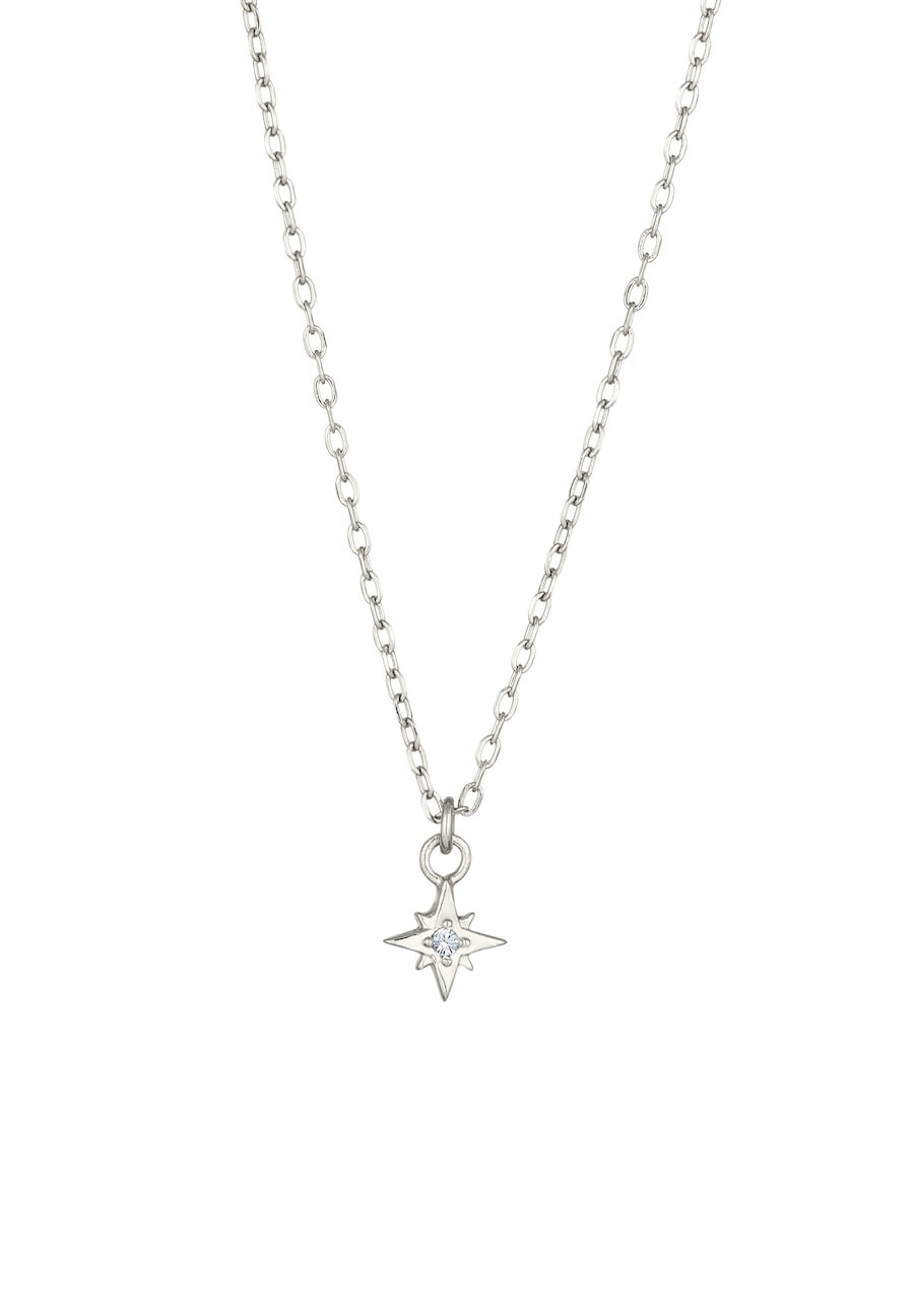 Elli Naszyjnik z Kamieniem Kobiety Wisiorek Gwiazda Drobne ogniwo łańcuszka Szklane Kryształy Xilion Szlif Biały 925 Sterling Silver 42 cm Naszyjniki