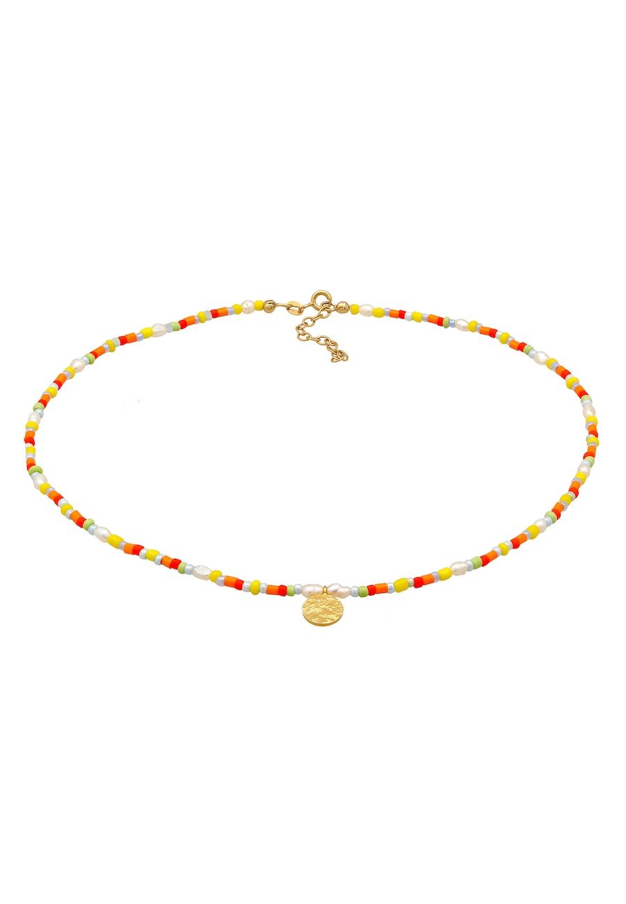 Elli Damski Choker z zawieszką koraliki Boho w pozłacanym srebrze próby 925 Naszyjniki 1 ct