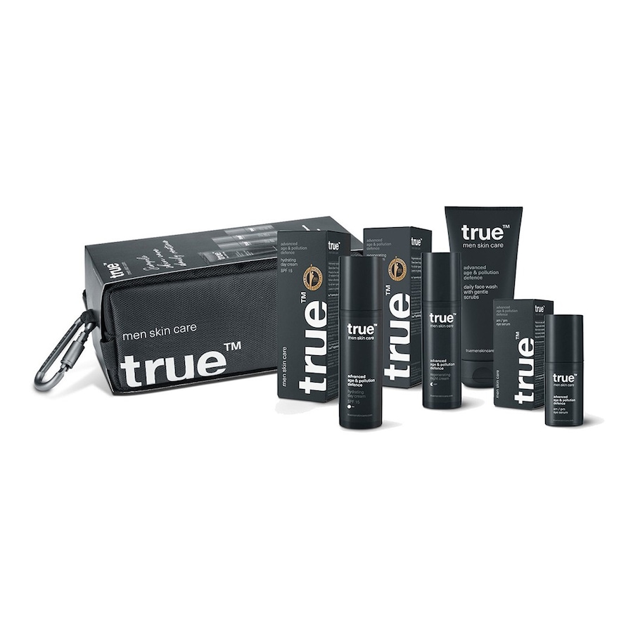 TRUE MEN SKIN CARE simple daily skin care routine with cosmetic bag Zestawy do pielęgnacji twarzy 1 ct