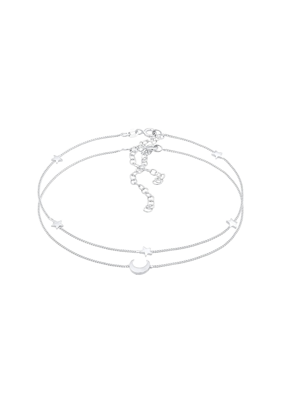 Elli Damska bransoletka na kostkę Gwiazda półksiężyc astro zestaw 2- częściowy w pozłacanym srebrze 925 Sterling Silver Bransoletki na nogę 1 ct Damsk