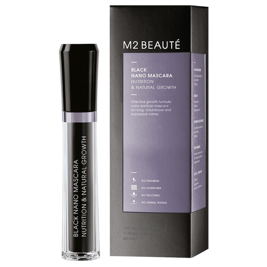 M2 Beauté BLACK NANO MASCARA NUTRITION & NATURAL GROWTH - ODŻYWCZA MASCARA ZAPOBIEGAJĄCA WYPADANIU RZĘS Tusze do rzęs 6 ml