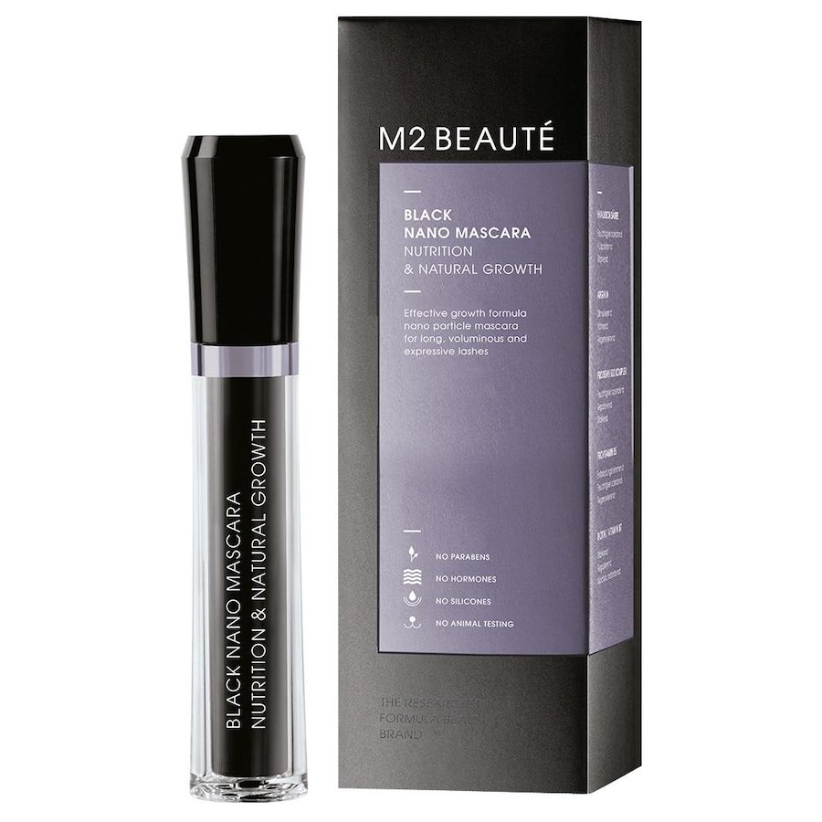 M2 Beauté BLACK NANO MASCARA NUTRITION & NATURAL GROWTH - ODŻYWCZA MASCARA ZAPOBIEGAJĄCA WYPADANIU RZĘS Tusze do rzęs 6 ml
