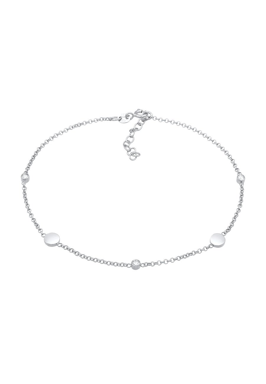 Elli Damska bransoletka na kostkę łańciszek basic z kryształami ze srebra próby 925 sterling silver Bransoletki na nogę 1 ct Damski