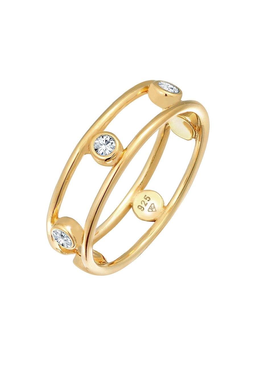 Elli Podwójne damskie eleganckie z kryształami w srebrze próby 925 sterling silver Pierścionki 1 ct Damski