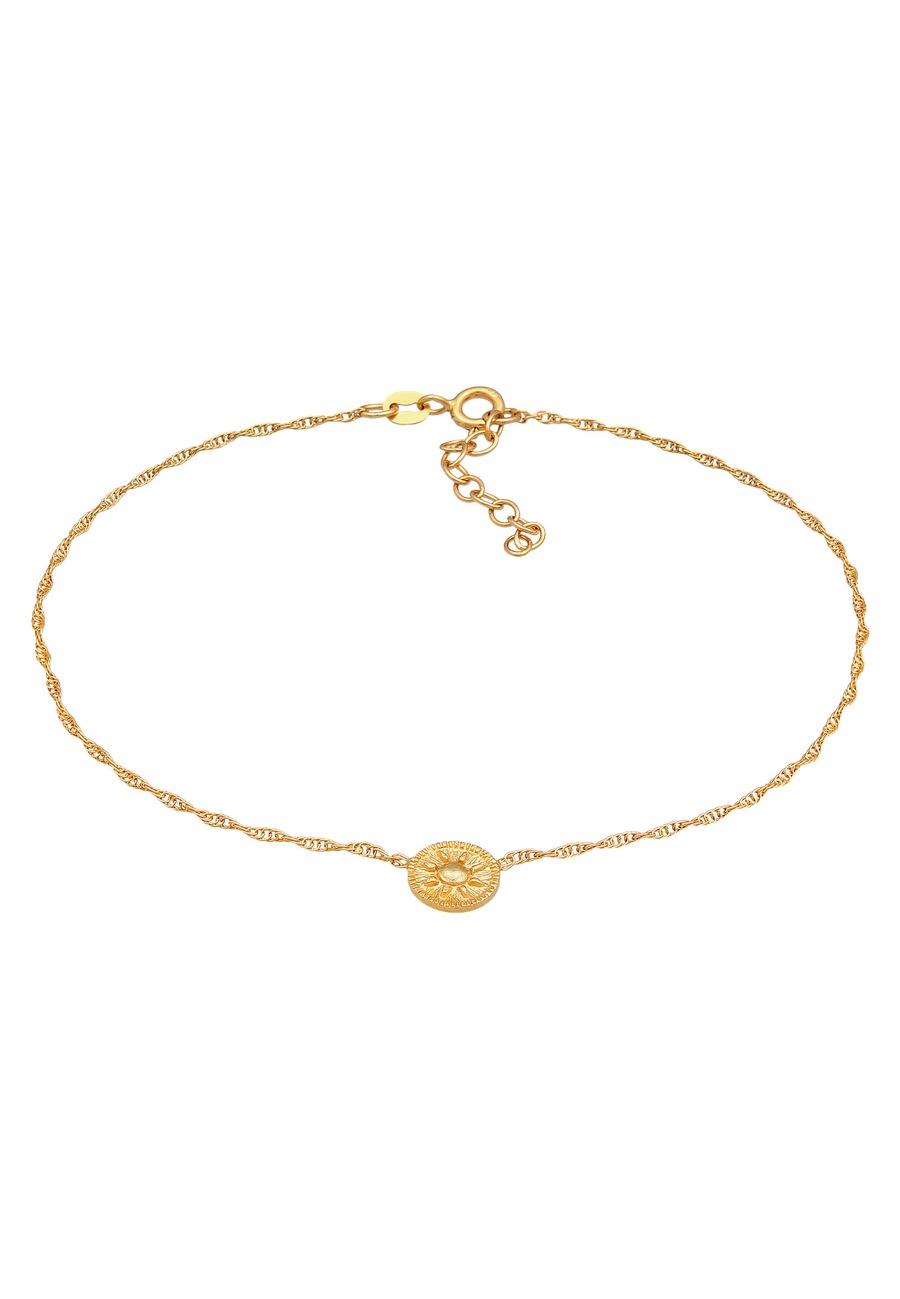 Elli Damski łańcuszek na kostkę Moneta Słońce w srebrze próby 925 Sterling Silver Bransoletki na nogę 1 ct