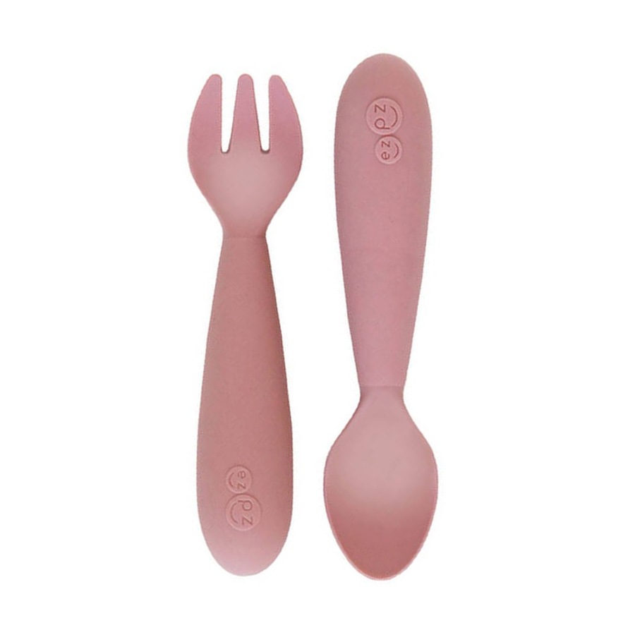 EZPZ EZPZ Komplet silikonowych sztućców Mini Utensils pastelowy róż Akcesoria 1 ct