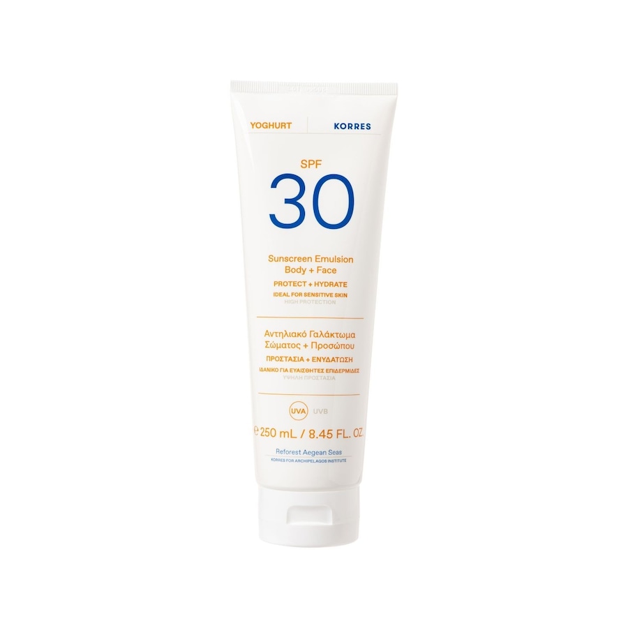 KORRES YOGHURT EMULSJA OCHRONNA DO CIAŁA I TWARZY SPF30 W TUBCE Ochrona przeciwsłoneczna 250 ml