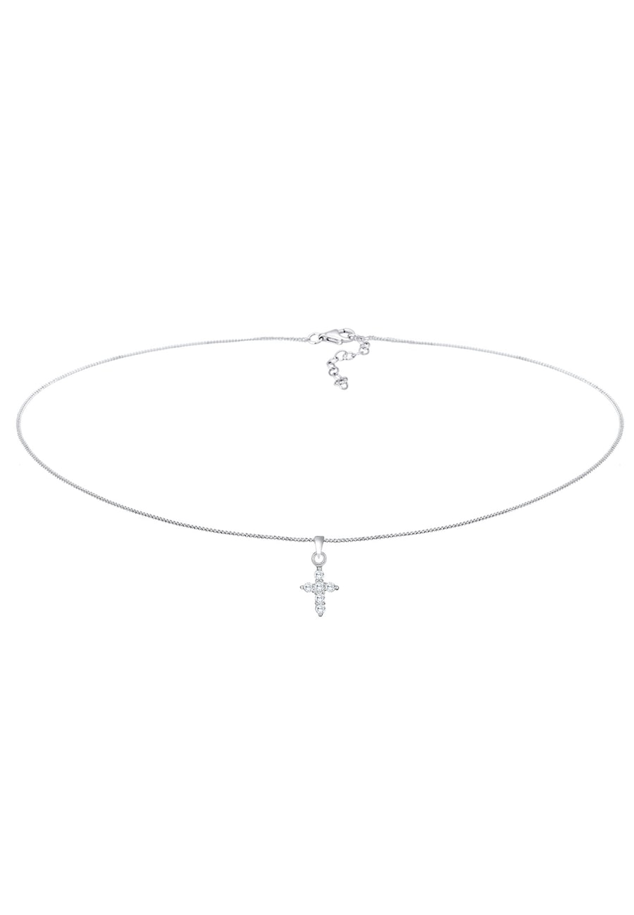 Elli Damski choker Cross Religion z kryształkami cyrkonii ze srebra 925 Sterling Silver Naszyjniki 1 ct